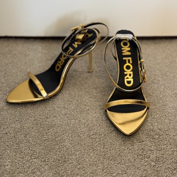 NWOT/Box Tom Ford Gold Lock Metallic Stiletto Sandals - 42/12 Women's - Picture 5 of 11